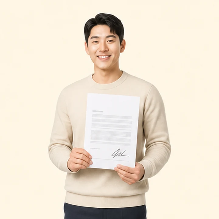 신용불량자 카니발 장기렌트 서면 견적서를 들고 있는 고객